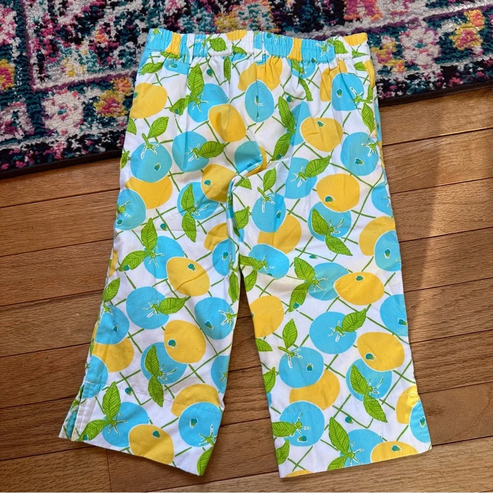 Lilly Pulitzer Vintage Fruit Print Cotton Pants Girls 6 White Green Blue